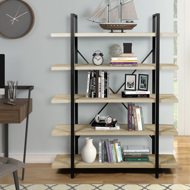 17 Stories 5 Tier Bookshelf, Industrial Tall Living Room Book Shelf